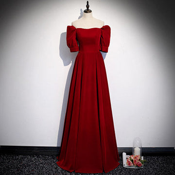 Simple A line Red Velvet Long Prom Dresses HZ1023